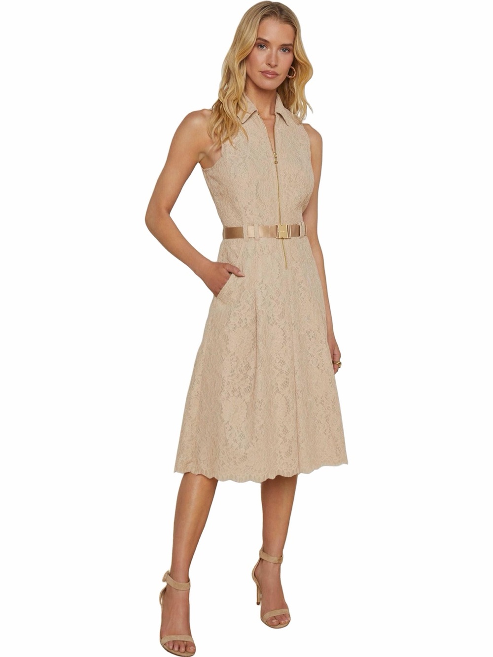 L’Agence Lace Belted Shirtdress NWT